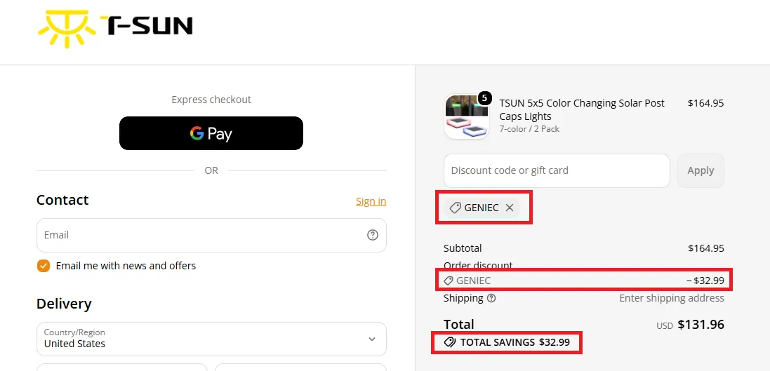 Tsunlighting 20% off coupon