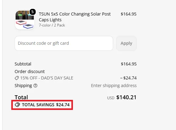 Tsunlighting 15% discount offer
